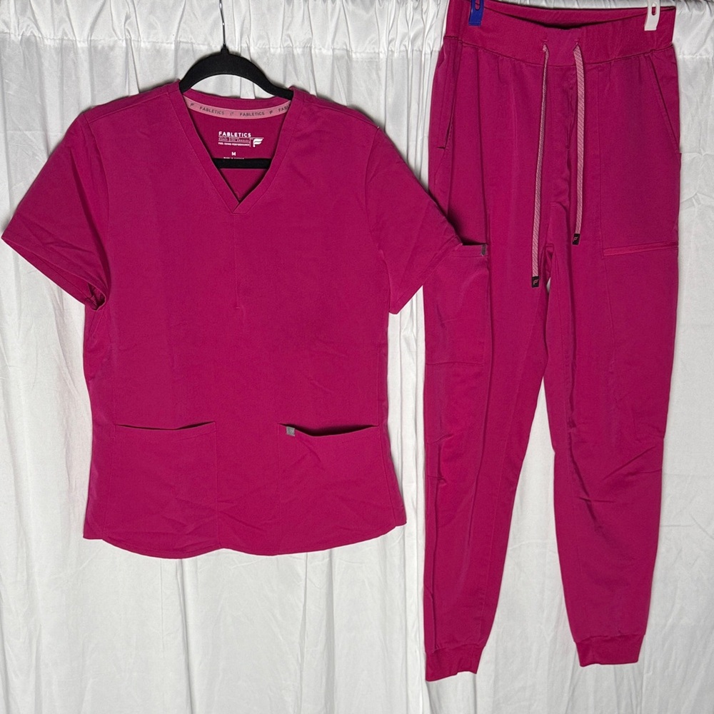 Fabletics Vibrant Pink Women's Jogger Set Scrubs